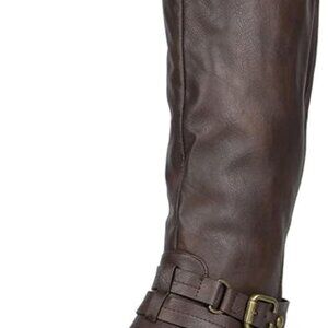 Women's Knee High Buckle Riding Boots in Brown, Size 5.5, with Fur Lining and Zi
